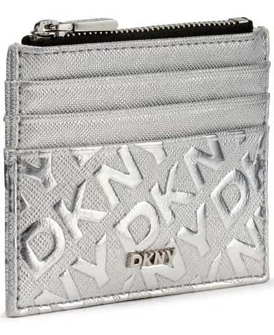 Dkny Ashlyn Snap Closure Card Case In Silver