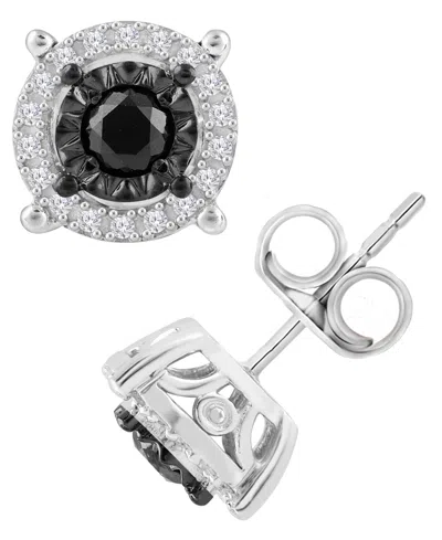 Macy's Black & White Diamond Earrings (1 Ct. T.w.) In Sterling Silver In Silver