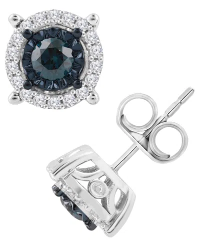 Macy's Blue & White Diamond Earrings (1/2 Ct. T.w.) In Sterling Silver In Silver