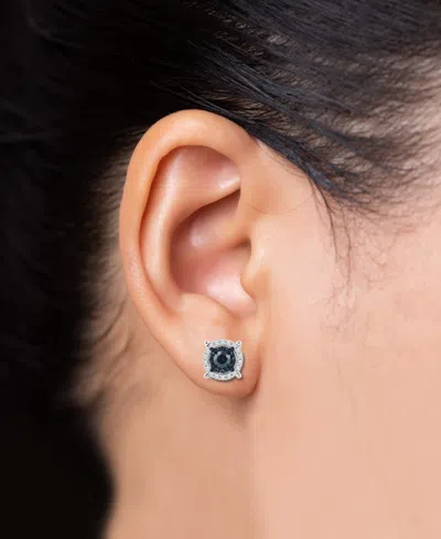 Macy's Blue & White Diamond Earrings (1/2 Ct. T.w.) In Sterling Silver In Silver