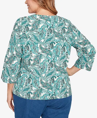 Hearts Of Palm Plus Size Printed 3/4 Sleeve Surplice Neck Top In Multi