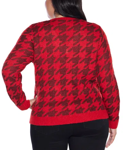 Belldini Women's Stylized-houndstooth V-neck Sweater In Red