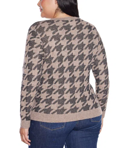 Belldini Women's Stylized-houndstooth V-neck Sweater In Neutral