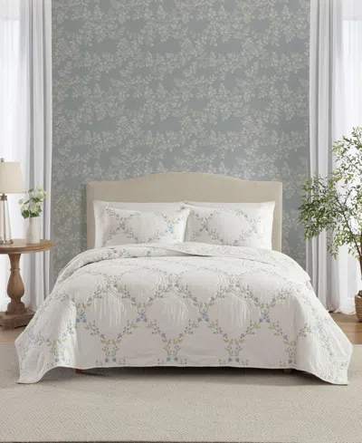 Laura Ashley Floral Embroidery Cotton 3-pc. Quilt Set, King In White