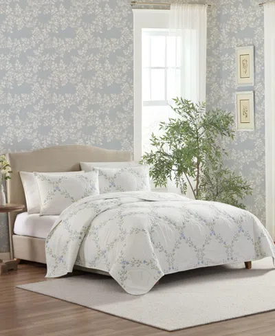 Laura Ashley Floral Embroidery Cotton 3-pc. Quilt Set, King In White