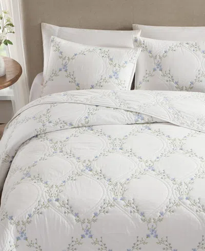 Laura Ashley Floral Embroidery Cotton 3-pc. Quilt Set, King In White