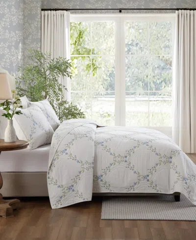 Laura Ashley Floral Embroidery Cotton 3-pc. Quilt Set, King In White