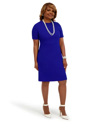 Kasper Women's Short Sleeve Crewneck Dress In Blue