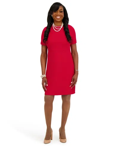 Kasper Women's Short Sleeve Crewneck Dress In Red
