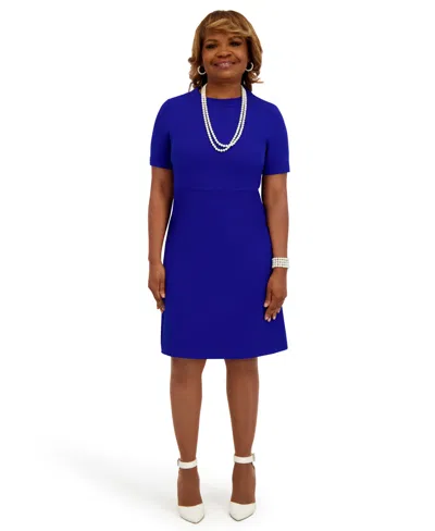 Kasper Women's Short Sleeve Crewneck Dress In Blue