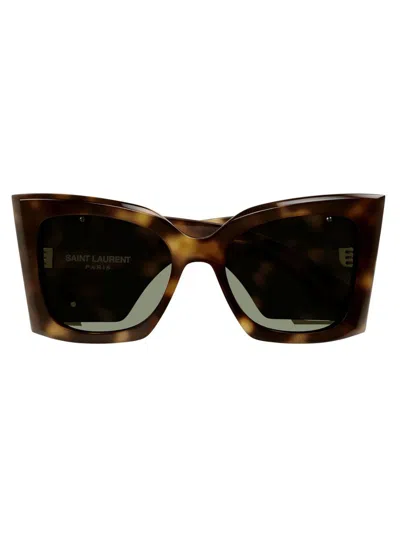 Saint Laurent Sl M119 Oversized Cat-eye Sunglasses In 002 Havana Havana Green
