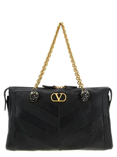 Valentino Garavani  Garavani Panthea Shoulder Bag In Nappa Leather With Chevron Pattern Wom In Black