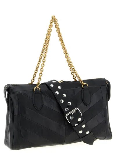 Valentino Garavani  Garavani Panthea Shoulder Bag In Nappa Leather With Chevron Pattern Wom In Black