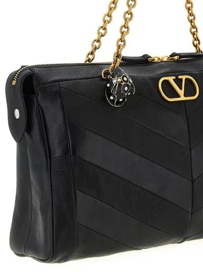 Valentino Garavani  Garavani Panthea Shoulder Bag In Nappa Leather With Chevron Pattern Wom In Black