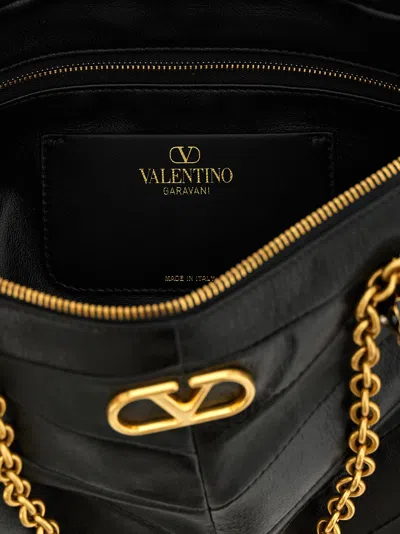 Valentino Garavani  Garavani Panthea Shoulder Bag In Nappa Leather With Chevron Pattern Wom In Black