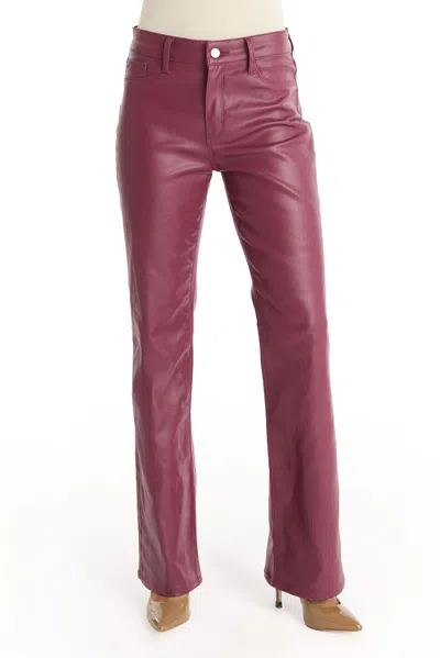 The Noli Shop Aria Coated Flare Jean In Burgundy