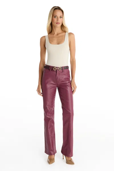 The Noli Shop Aria Coated Flare Jean In Burgundy