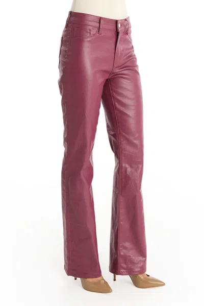 The Noli Shop Aria Coated Flare Jean In Burgundy