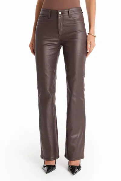 The Noli Shop Aria Coated Flare Jean In Brown