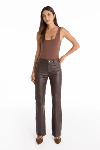 The Noli Shop Aria Coated Flare Jean In Brown