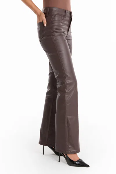The Noli Shop Aria Coated Flare Jean In Brown