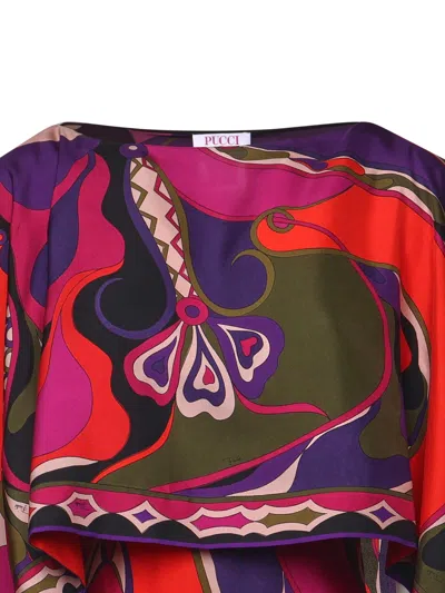 Pucci Orchidee-print Cape-detail Maxi Dress In Blue