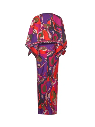 Pucci Orchidee-print Cape-detail Maxi Dress In Blue