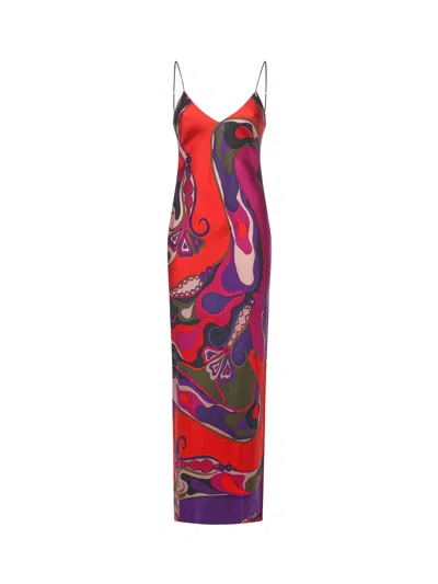Pucci Orchidee-print Cape-detail Maxi Dress In Blue