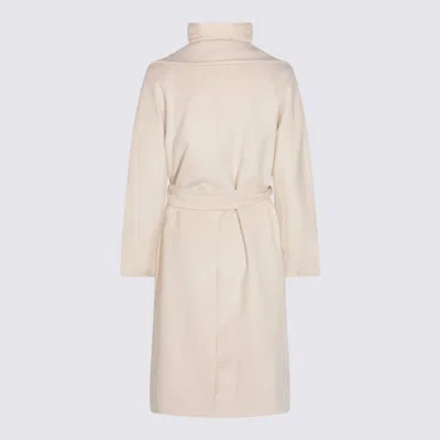 Moorer Long Quilted Jacket Belted Waist In White