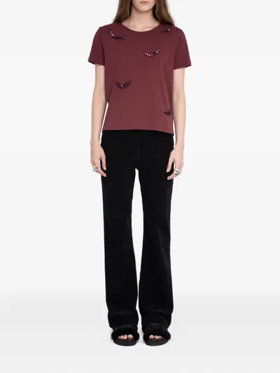 Zadig & Voltaire Alys Hc Embroidery Wings Top In Burgundy