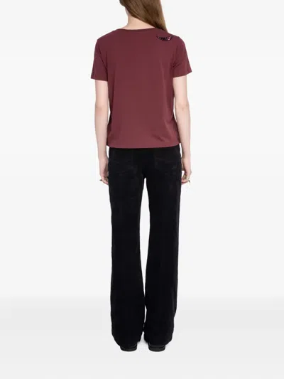 Zadig & Voltaire Alys Hc Embroidery Wings Top In Burgundy