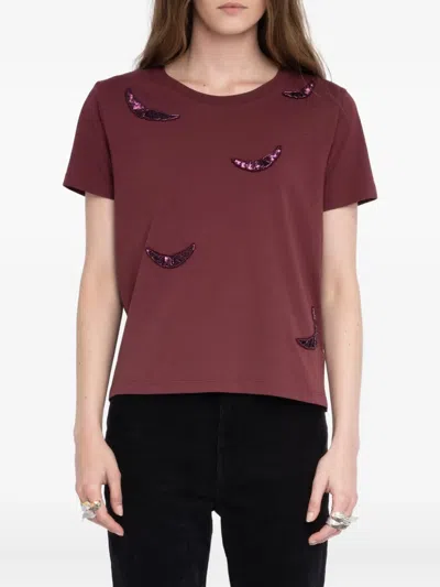 Zadig & Voltaire Alys Hc Embroidery Wings Top In Burgundy
