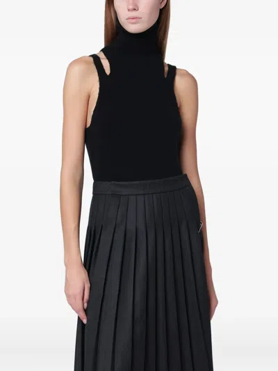 Roberto Collina Black Cashmere Blend Turtleneck Top In Black