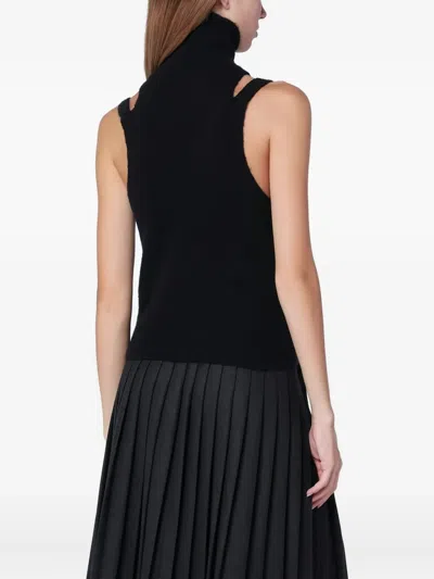 Roberto Collina Black Cashmere Blend Turtleneck Top In Black