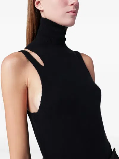 Roberto Collina Black Cashmere Blend Turtleneck Top In Black