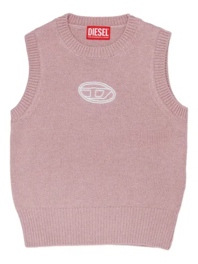 Diesel Logo-embroidered Vest In Pink