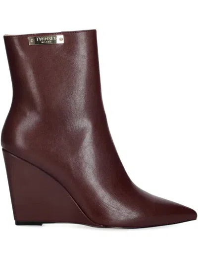 Twinset 100mm Pointed-toe Boots In Burgundy