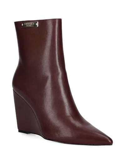 Twinset 100mm Pointed-toe Boots In Burgundy