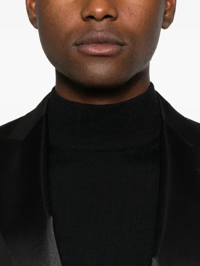 Tagliatore Turtleneck Sweater With Ribbed Collar And Cuffs In Black