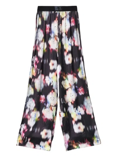 Gaëlle Floral Satin Trousers In Black