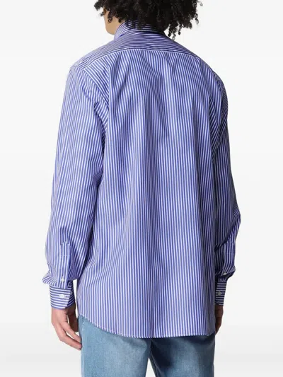 Paul & Shark Striped Cotton Shirt In Blue