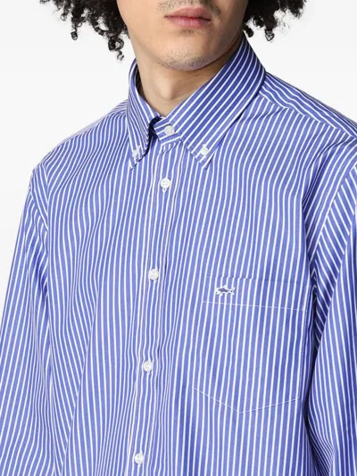 Paul & Shark Striped Cotton Shirt In Blue