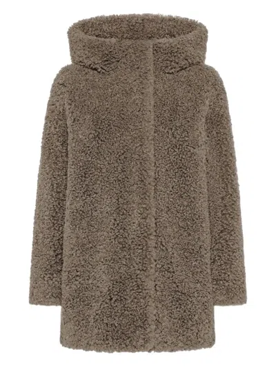 Rrd Hooded Lamb Coat In Brown