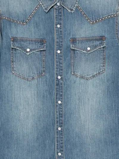 Ksubi Studded Denim Shirt In Blue