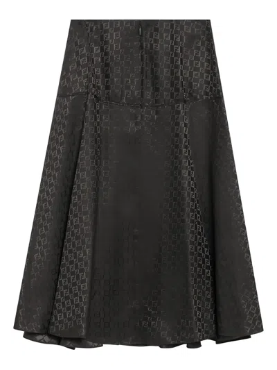 Fendi Women Midi Ff Jacquard Silk Skirt In Black
