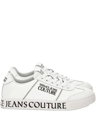 Versace Jeans Couture White Logo Leather Sneaker In Animal Print
