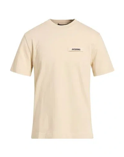 Jacquemus Le T-shirt Gros Grain Beige T-shirt With Logo Patch On The Front In Cotton Man In Metallic