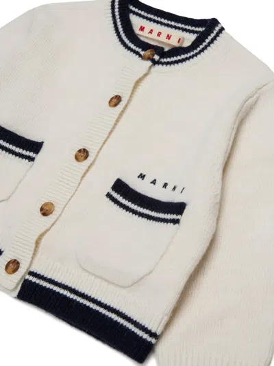 Marni Contrast-trim Cardigan In White