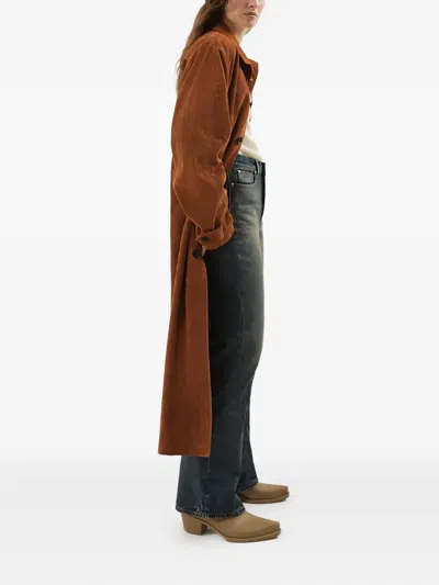 1989 Studio Collar Corduroy Leather Mackintosh Coat In Brown