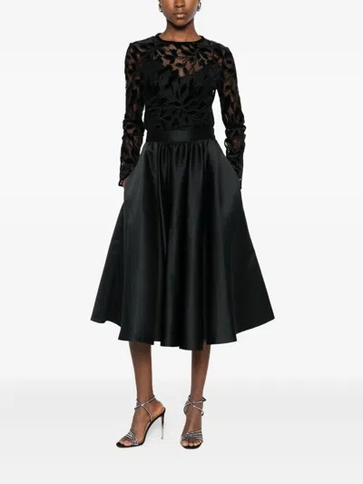 Max Mara Tulle T-shirt With Velvet Embroidery In Black